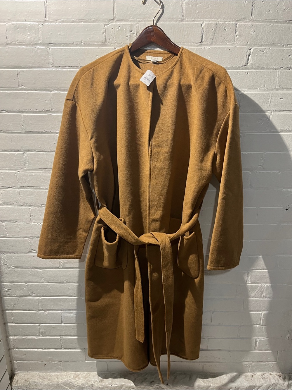 LOFT Camel Open-Front Belted Trench Coat NWT